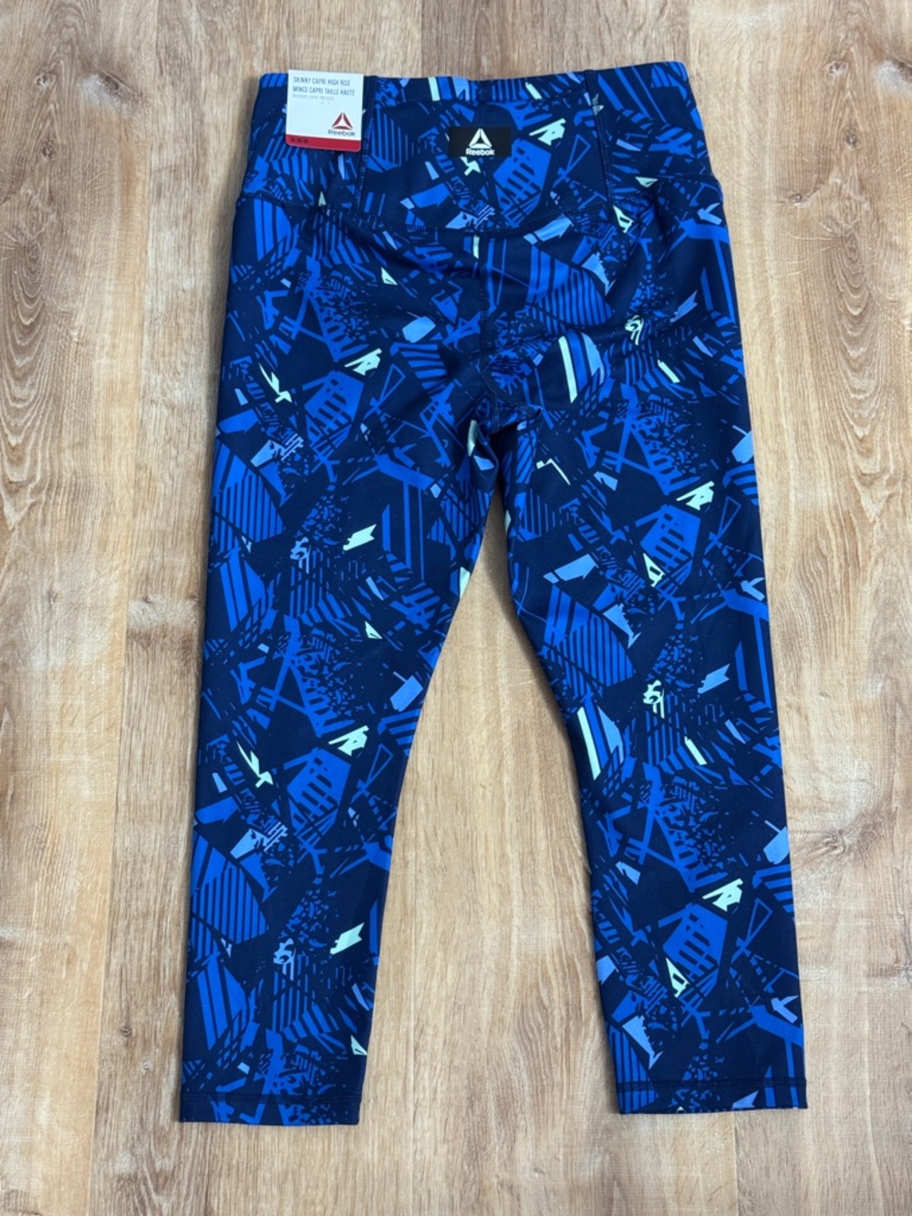 REEBOK Womens High Rise Skinny Capri Leggings Blue Geometric Patterned Med NWT - Picture 5 of 9